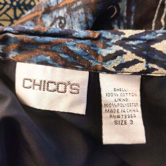Chicos Maxi Skirt Size 16 XL Knit Long Flowy A-line Blue Beige Patchwork Boho - Picture 11 of 13